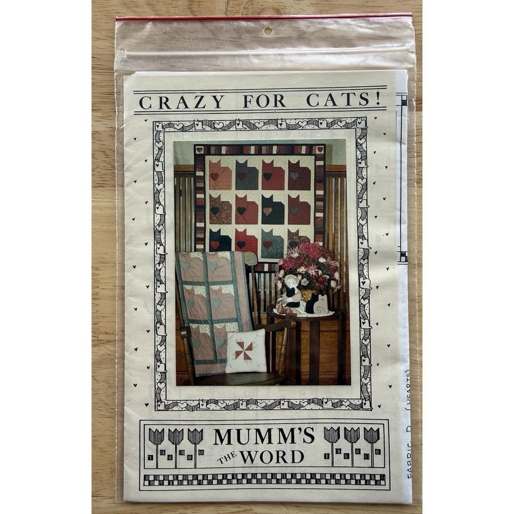 VTG 1987 Mumm's The Word CRAZY FOR CATS! Quilt Pattern 33"x34"‎ Uncut